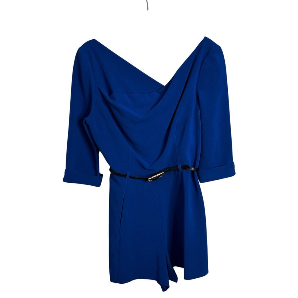 BLACK HALO Jackie Asymmetrical Belted Romper Cobalt Blue Size 10 NWT New